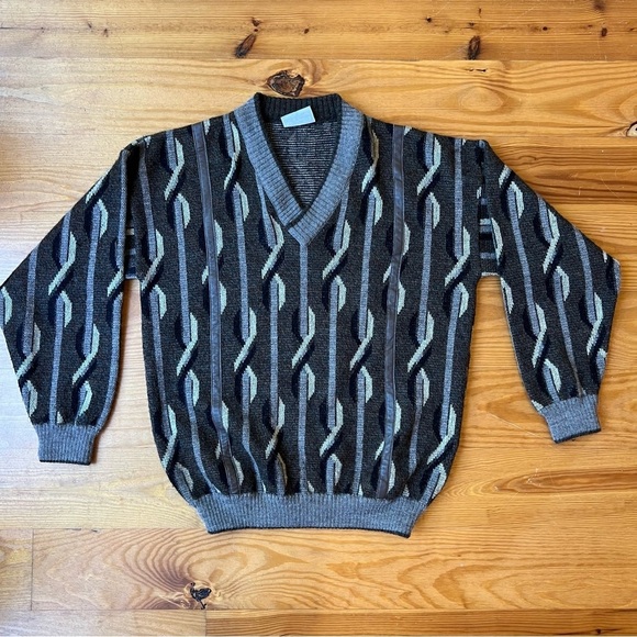 Vintage Gabicci Sweater Mens Large Brown Wool Blend Jumper England 3D V Neck - Picture 1 of 9
